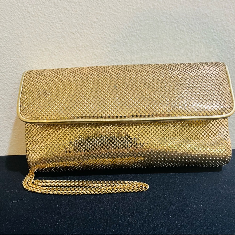 Whiting & Davis Vintage Gold Fluid Liquid Drape Formal Shoulder Bag Clutch Purse - Picture 2 of 9